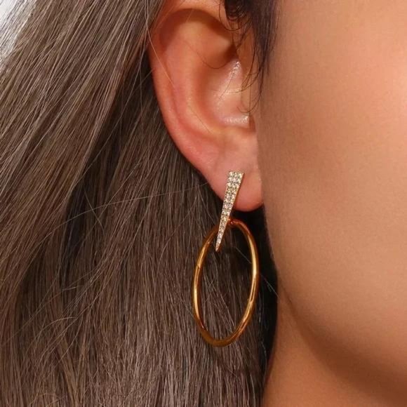 New Luxury 18K Gold Hoop Stud Earrings, NICE EARRINGS, CUTE EARRINGS - Picture 3 of 6